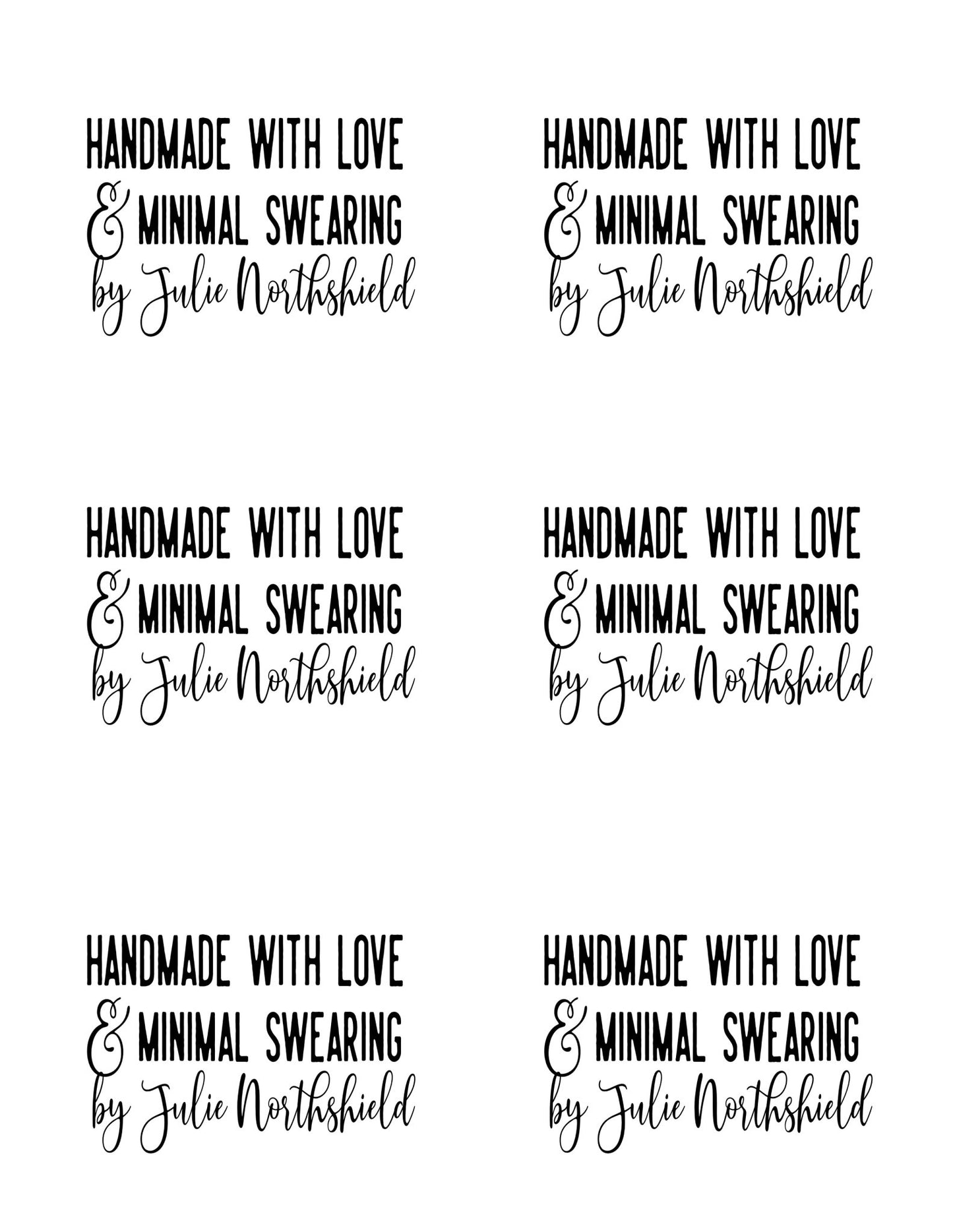 Made with Love and Minimal Swearing - Funny Personalized Quilt Labels - Jammin Threads