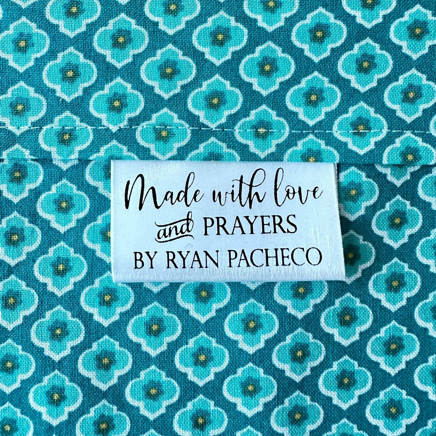 Made with Love and Prayer. Inspirational satin labels for sewing and quilting - Jammin Threads