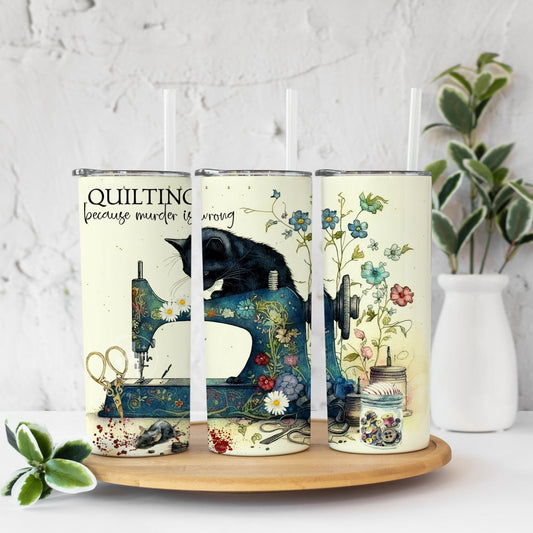 Quilting. Because Murder is Wrong. Funny tumbler for modern quilters - Jammin Threads