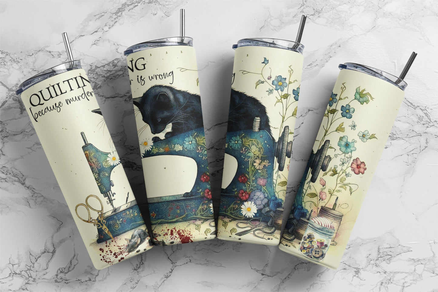 Quilting. Because Murder is Wrong. Funny tumbler for modern quilters - Jammin Threads