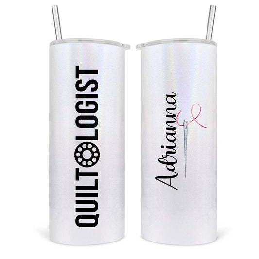 Quiltologist. Personalized Shimmery Skinny Tumbler for Quilters - Jammin Threads