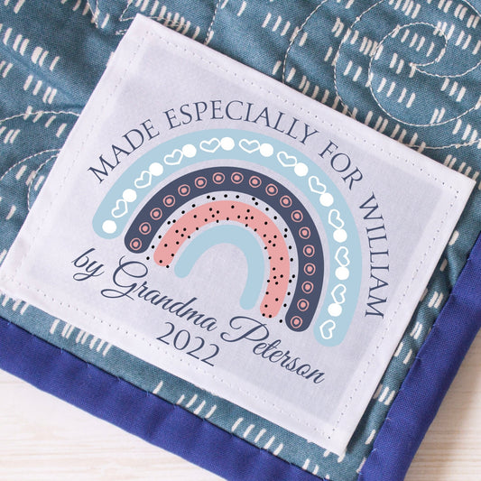 Rainbow Baby Quilt Label - Personalized Rainbow Quilt Label - Jammin Threads