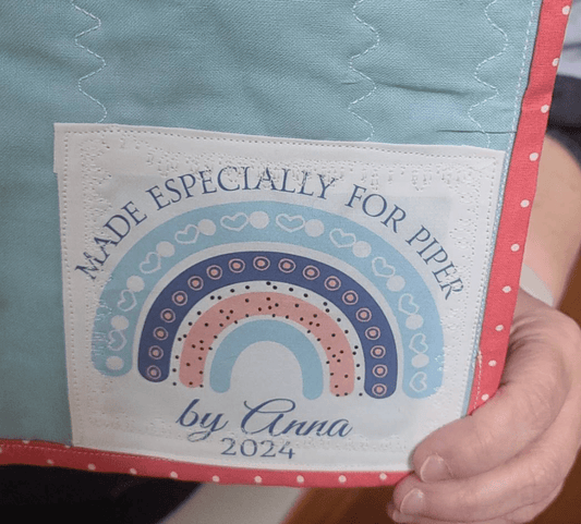 Rainbow Baby Quilt Label - Personalized Rainbow Quilt Label - Jammin Threads