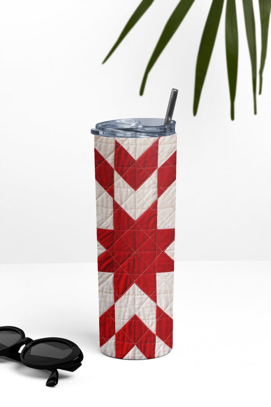 Red Star Quilt Pattern 20 oz. Skinny Tumbler - Jammin Threads