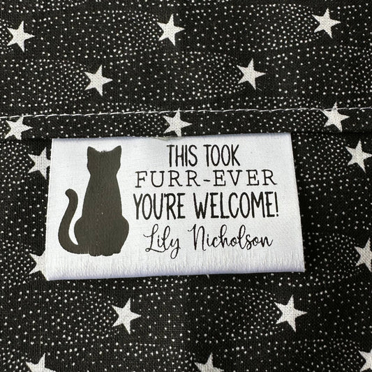 This took Furr-Ever. You're Welcome. Funny, Cat Personalized satin tags and labels - Jammin Threads