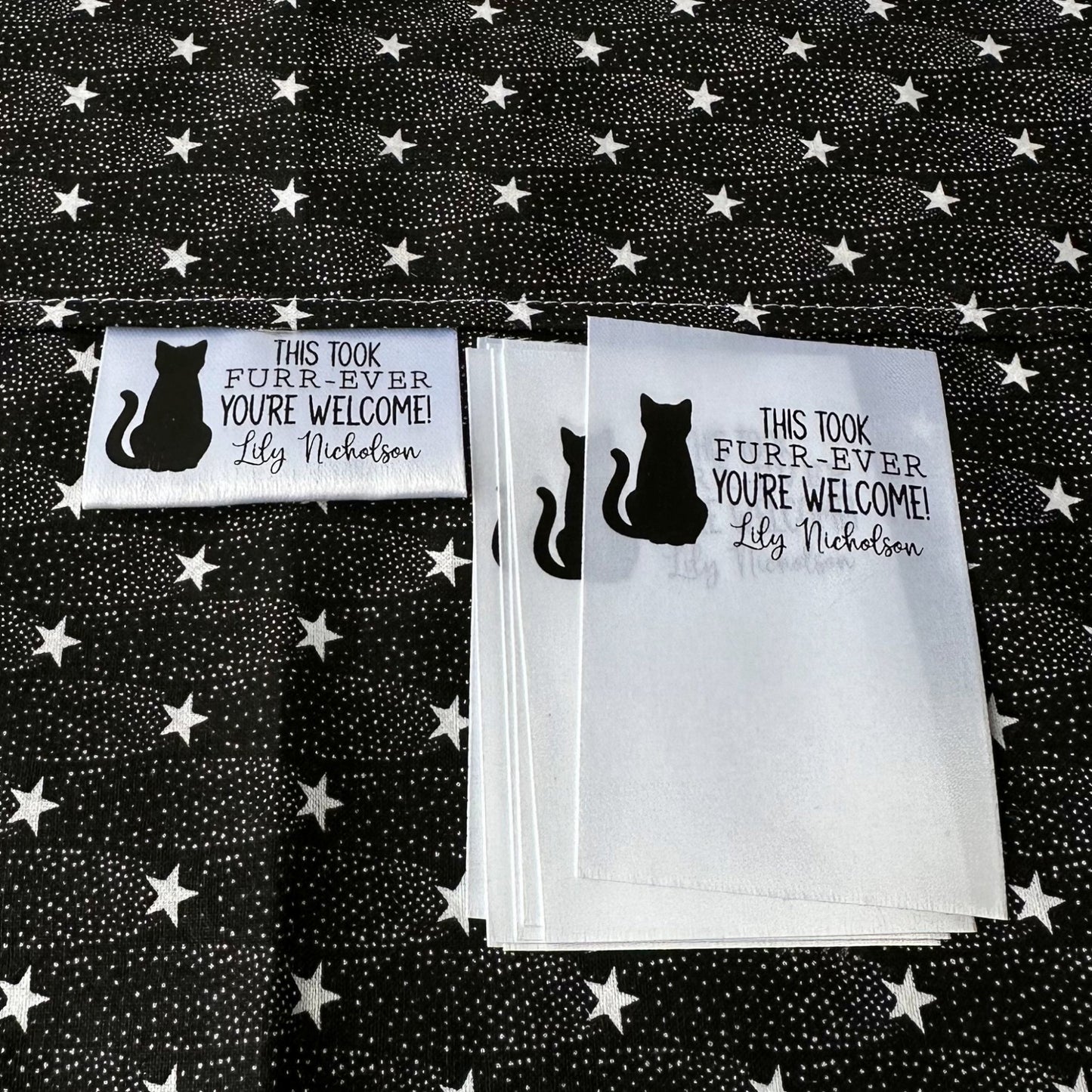 This took Furr-Ever. You're Welcome. Funny, Cat Personalized satin tags and labels - Jammin Threads