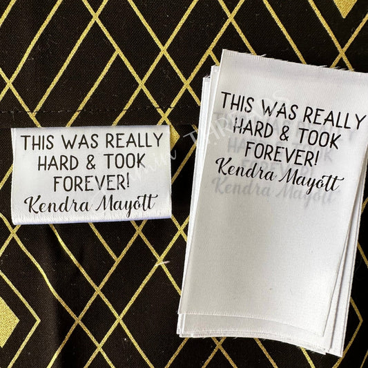 This was Really Hard and Took Forever. Funny, personalized satin quilt labels and tags - Jammin Threads