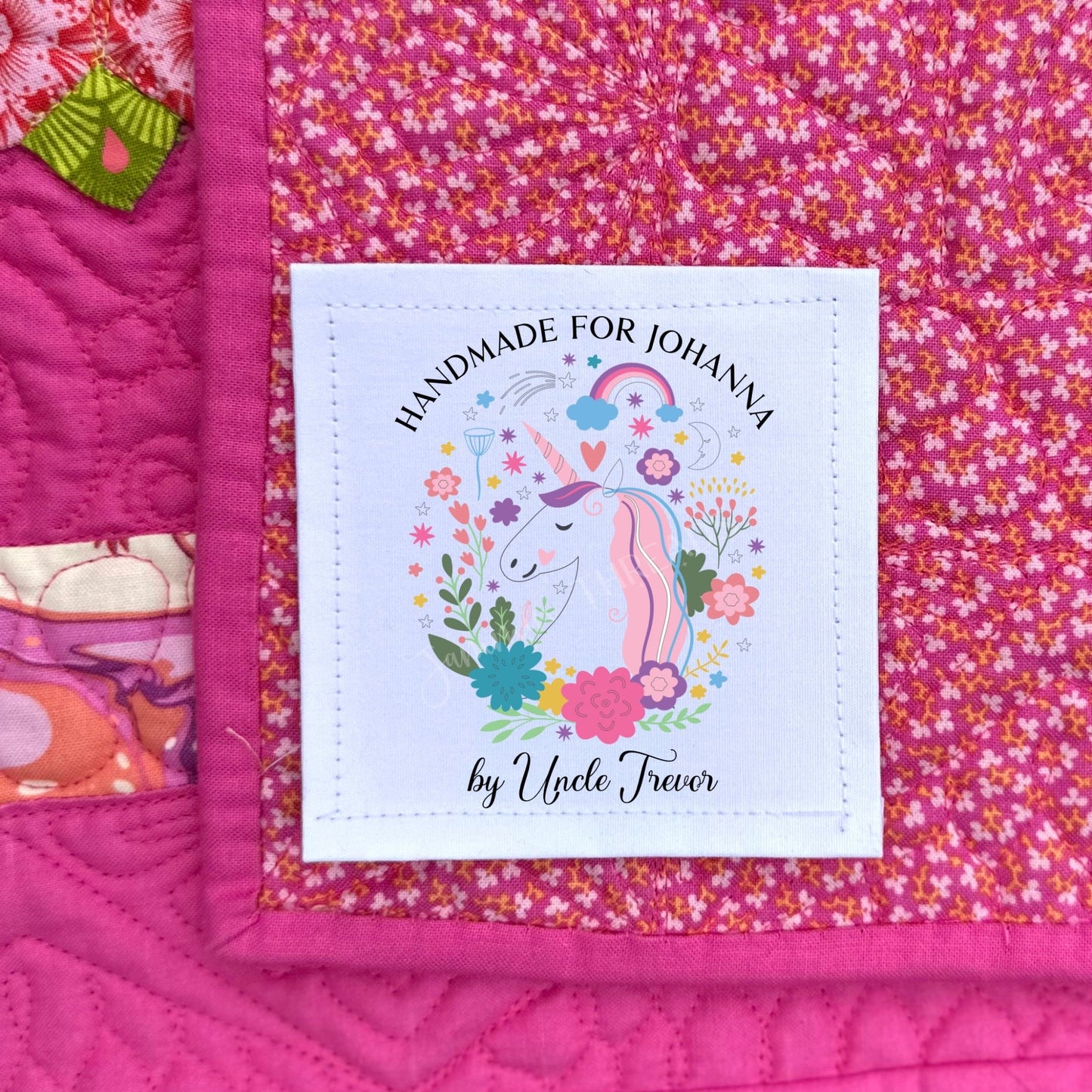 Unicorn Doodles Quilt Label for babies and kids - Jammin Threads