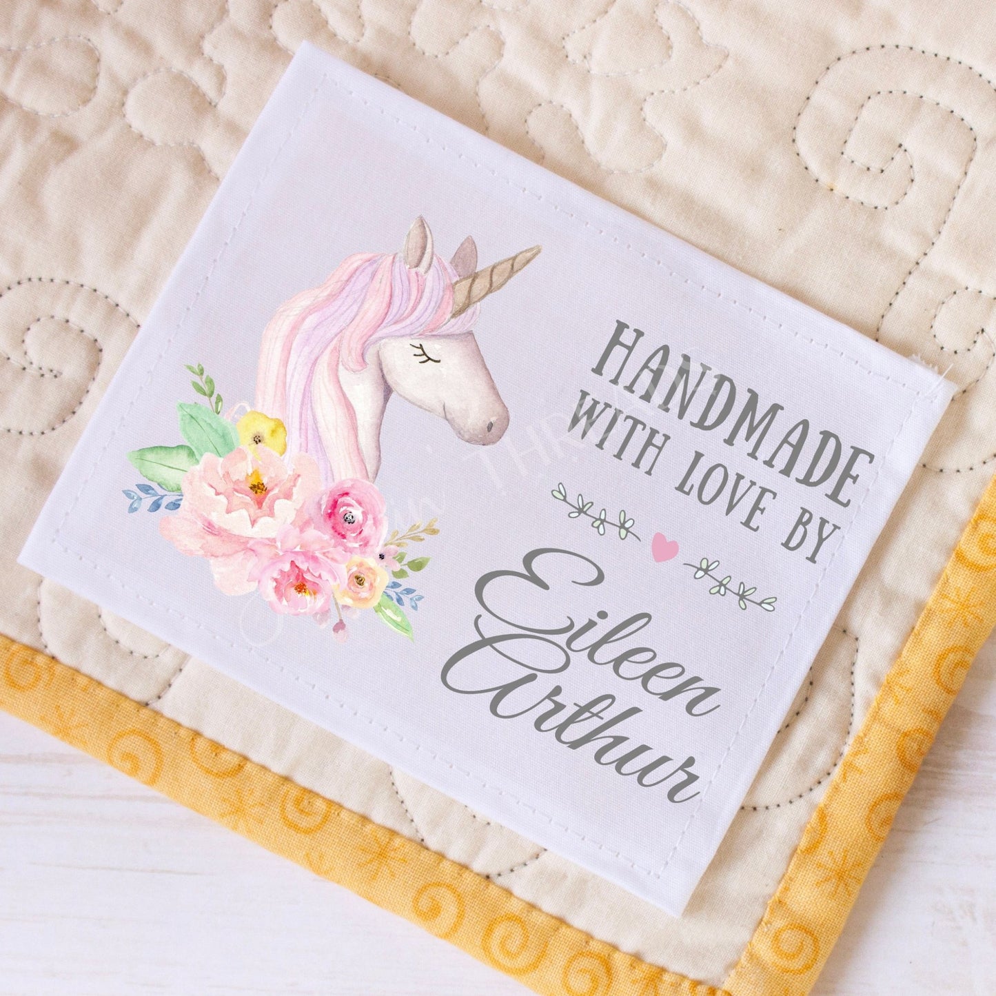 Unicorn Floral Quilt Labels - Cute, Personalized Quitl Labels - Jammin Threads
