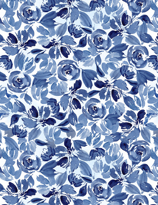 Dreaming in Blue Quilt Fabric - Packed Flowers White. 3060 36271 140