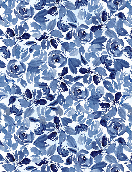 Dreaming in Blue Quilt Fabric - Packed Flowers White. 3060 36271 140