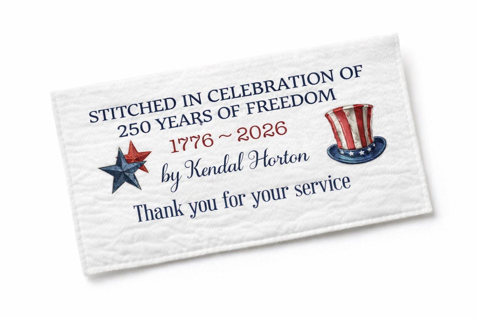 250 Years of Freedom Quilt Label Personalized | 1776 - 2026 Patriotic Quilt Label | Thank You for Your Service Quilt Label | Cotton or Polyester - Jammin Threads