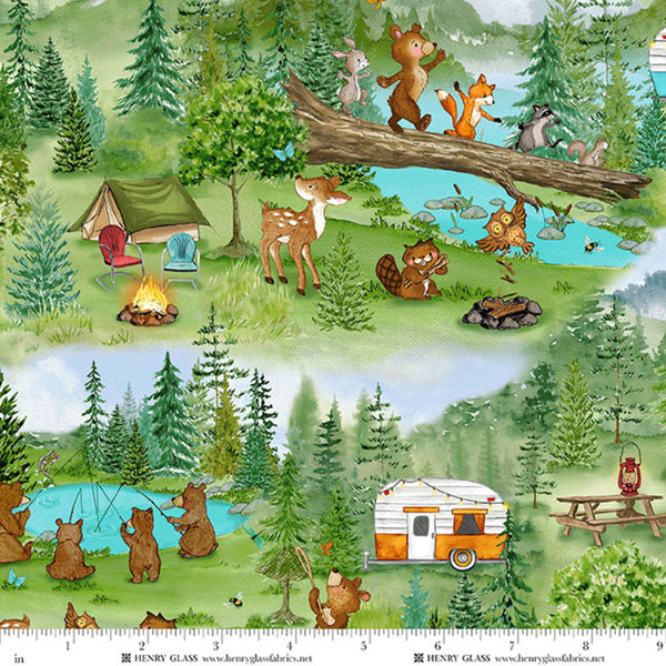 Happy Campers Camp Scenic Quilt Fabric by Sharon Kuplack for Henry Glass