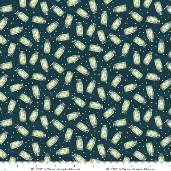 Happy Campers Lime/Dark Teal Quilt Fabric by Sharon Kuplack for Henry Glass