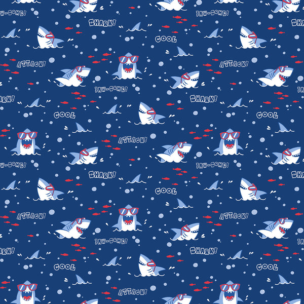 Fin-tastic Shark Quilt Kit – Beginner Friendly 64” x 75” Quilt with Personalized Satin Label | Shark Attack Fabric by Northcott
