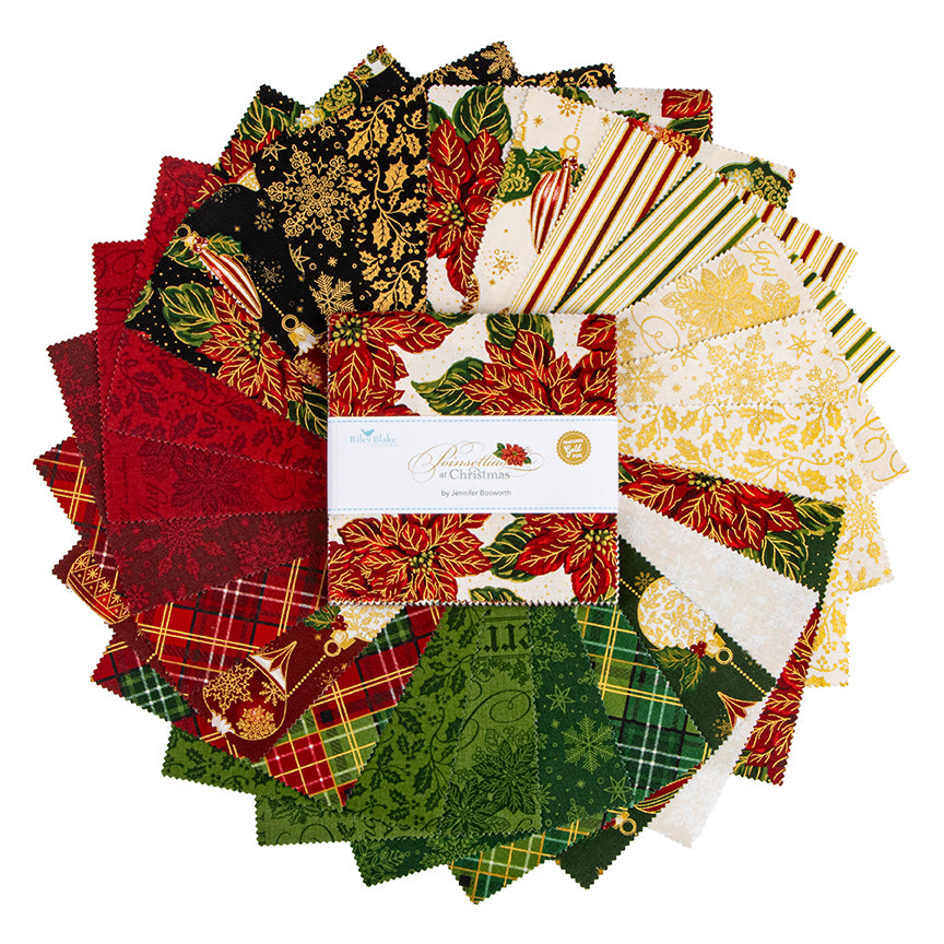 Poinsettias at Christmas Quilt Fabric 5" Stacker 5-17630-42