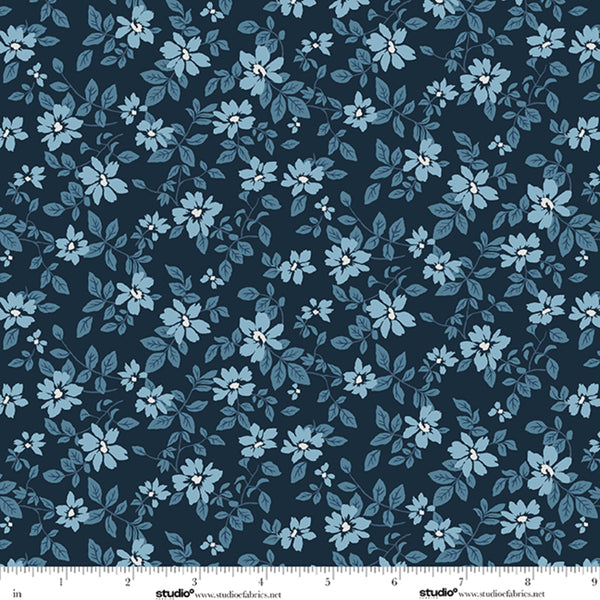 Bar Harbor Quilt Fabric by Chelsie Design Works | Small Floral Toss Twilight Blue