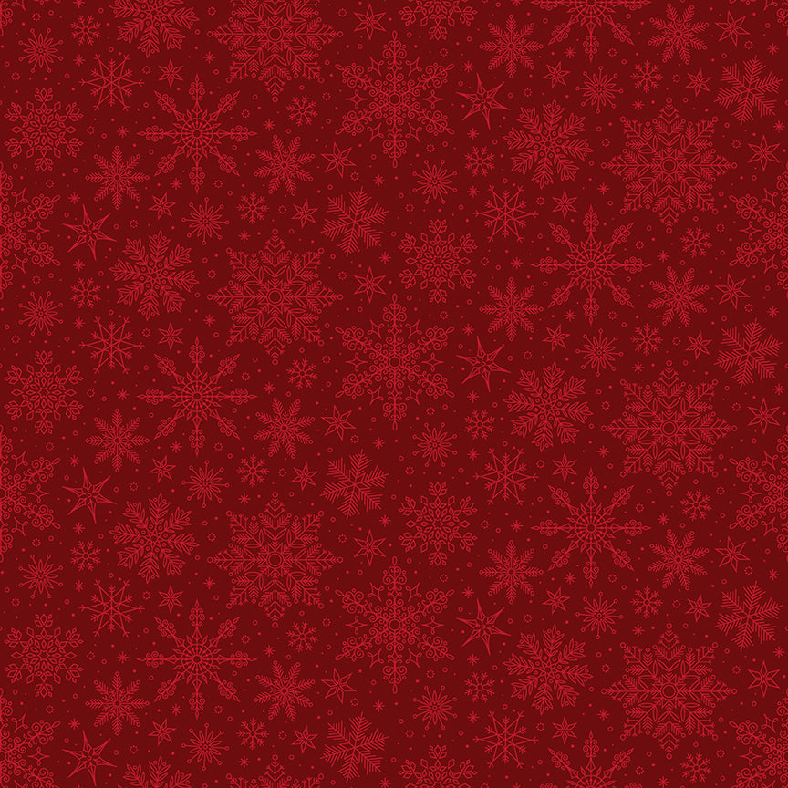 Poinsettias at Christmas Quilt Fabric Snowflakes Red C17635-RED