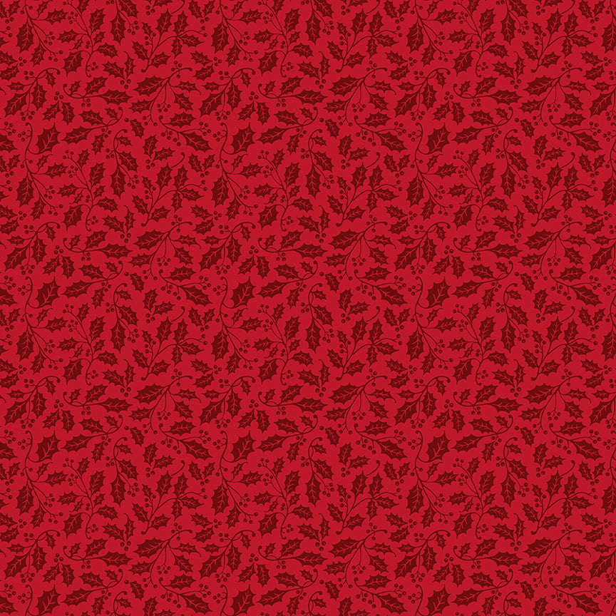 Poinsettias at Christmas Quilt Fabric Holly Red C17636-RED
