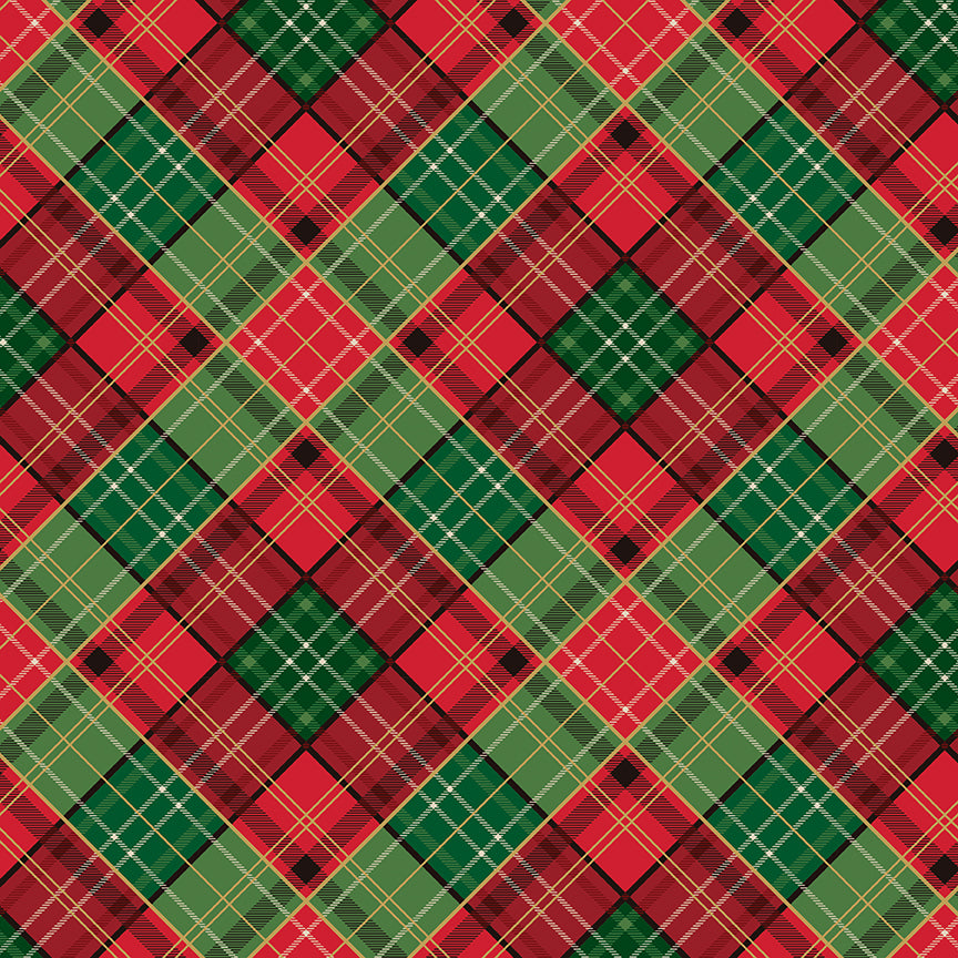 Poinsettias at Christmas Quilt Fabric Plaid Multi Foil CF17633-MULTI