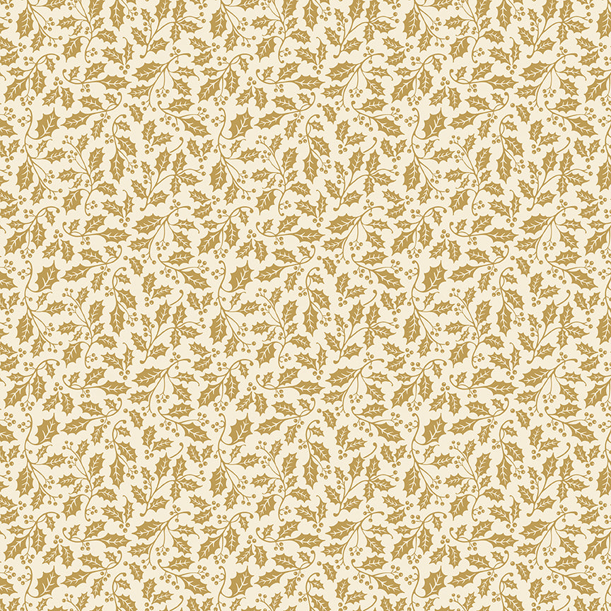 Poinsettias at Christmas Quilt Fabric Holly Cream Foil CF17636-CREAM
