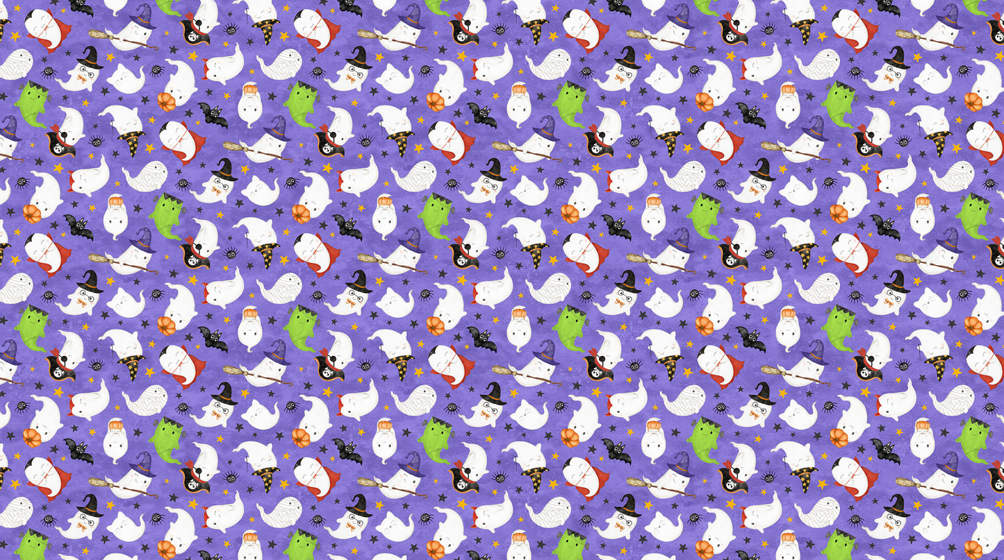 Cats & Bats Halloween Quilt Kit – 54” x 64.5” Quilt with Personalized Ghost Satin Label | Ghost Town Fabric by Northcott