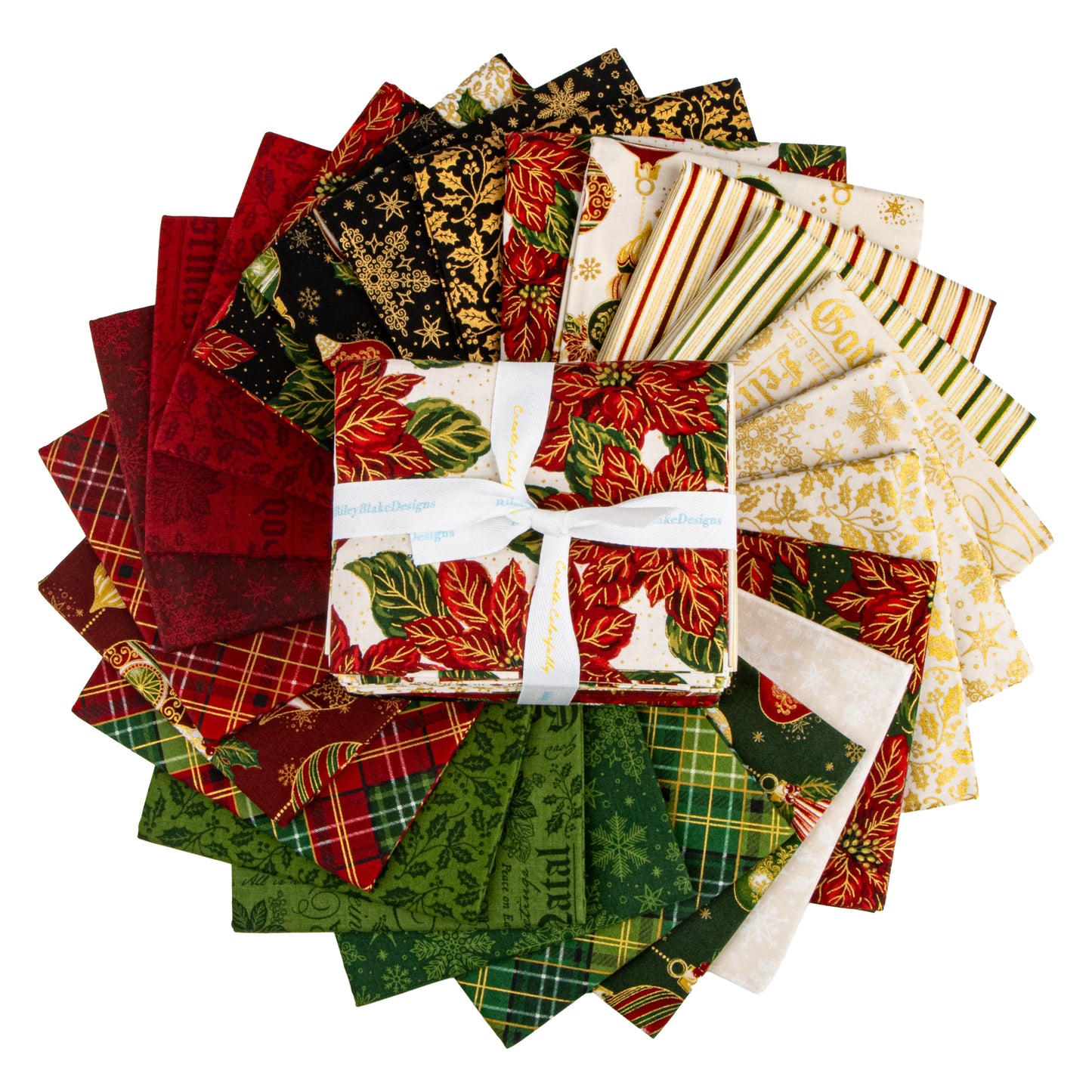 Poinsettias at Christmas Quilt Fabric Fat Quarter Bundle FQ-17630-24