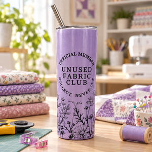 Unused Fabric Club 20 oz Skinny Tumbler – Shimmery Purple Quilter Gift - Jammin Threads