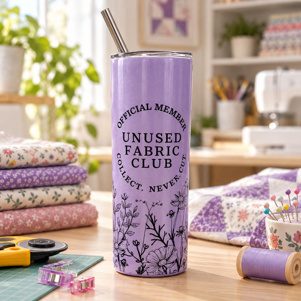 Unused Fabric Club 20 oz Skinny Tumbler – Shimmery Purple Quilter Gift - Jammin Threads