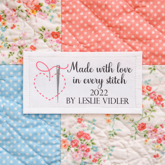 Made with love in every stitch. Custom quilt labels by Jammin' Threads