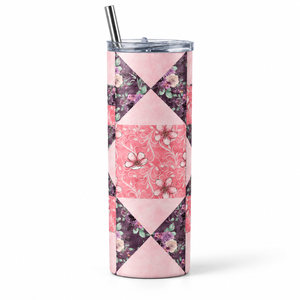 Pink Quilt Pattern 20 oz Skinny Tumbler – Insulated Stainless Steel Quilter Gift