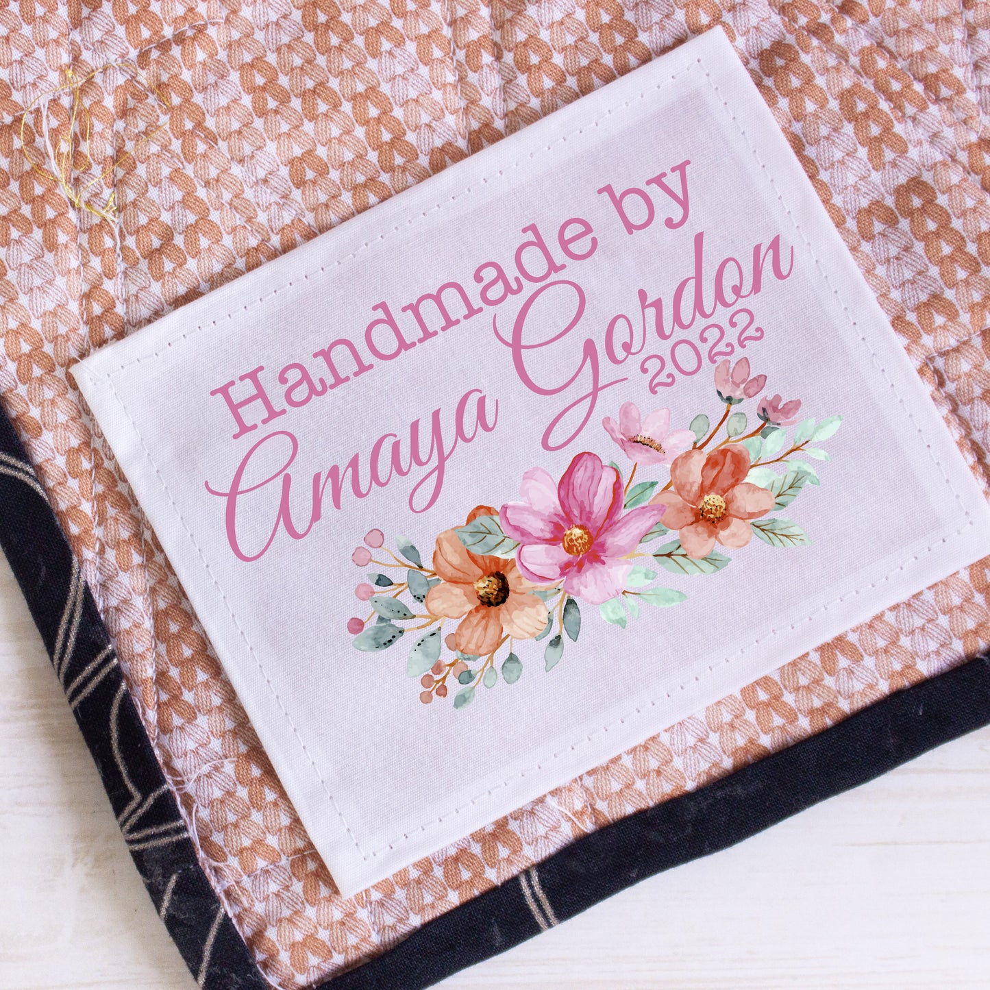 Personalized Pink Floral Quilt Labels