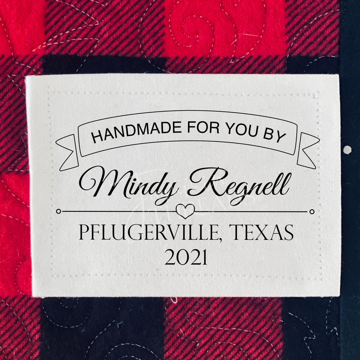 Handmade for You. Elegant quilt labels personalized with the name of the quilter, a location and a year