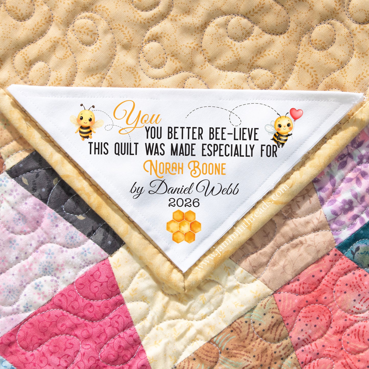 Personalized Bee Corner Quilt Label – You Better Bee-Lieve This Quilt Was Made Especially for You | 5x5" | Jammin’ Threads
