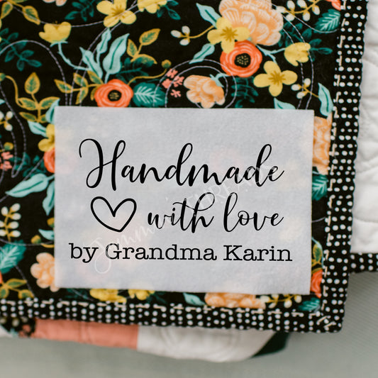 Handmade with Love. Cute, personalized quilt labels