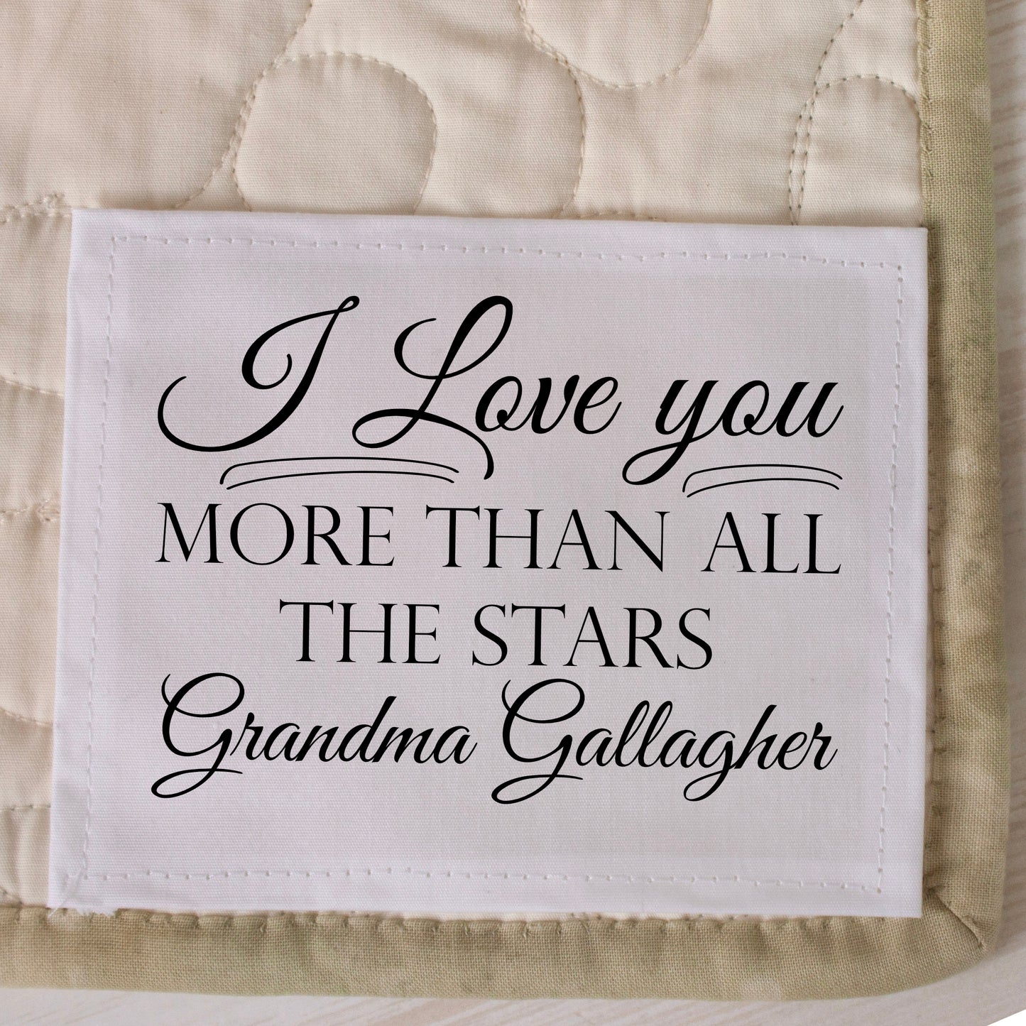 I Love You More than All the Stars. Sweet personalized quilt labels