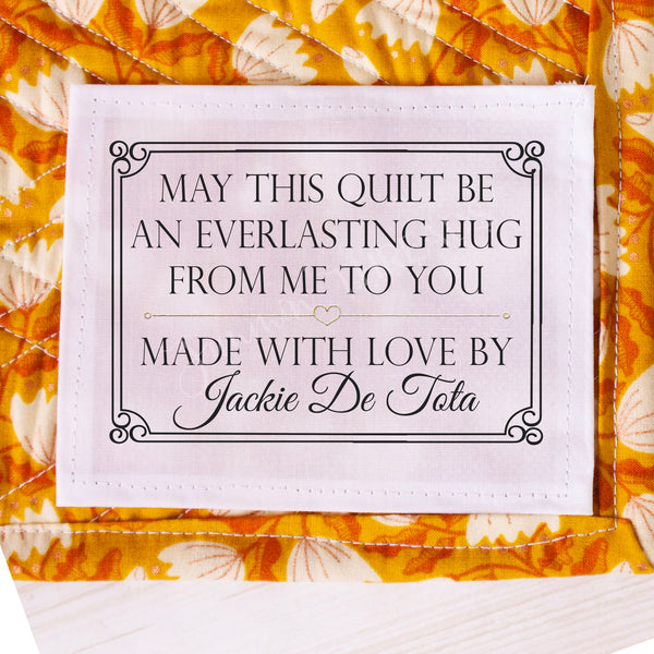 Personalized “Everlasting Hug” Quilt Label – Custom Made with Love Quilt Label with Maker Name – Cotton or Polyester
