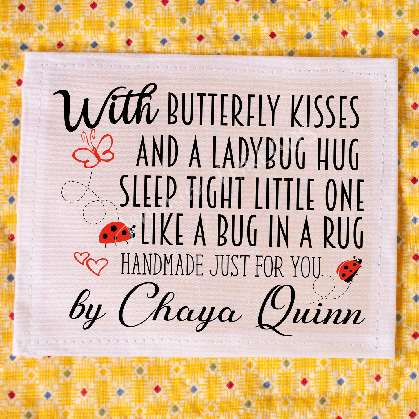 Personalized Baby Quilt Labels – Butterfly Kisses Ladybug Hug Quilt Tag – Custom Quilt Label – Handmade Baby Quilt Label – Cotton or Polyester – 6 per Sheet