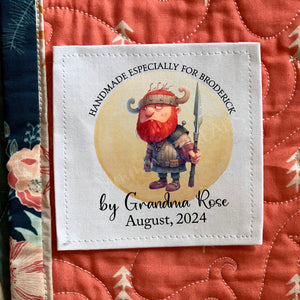 Personalized Viking Quilt Label for Child – Custom Nordic Viking Quilt Label with Name, Maker & Date (Copy)