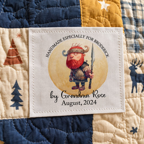 Personalized Viking Quilt Label for Child – Custom Nordic Viking Quilt Label with Name, Maker & Date (Copy)