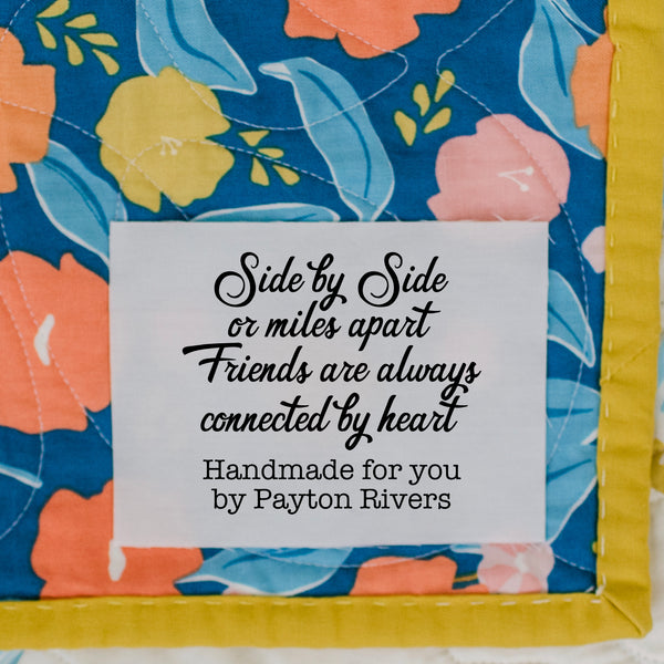 Personalized Friendship Quilt Labels – Side by Side or Miles Apart – Custom Maker Name | Cotton or Polyester