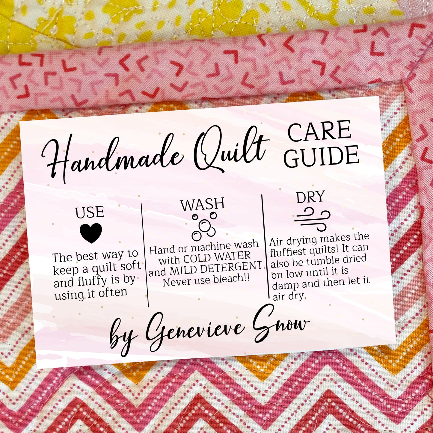 Quilt Care Quilt Labels. Personalized quilt care instruction labels