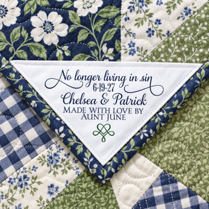 Funny wedding quilt label
