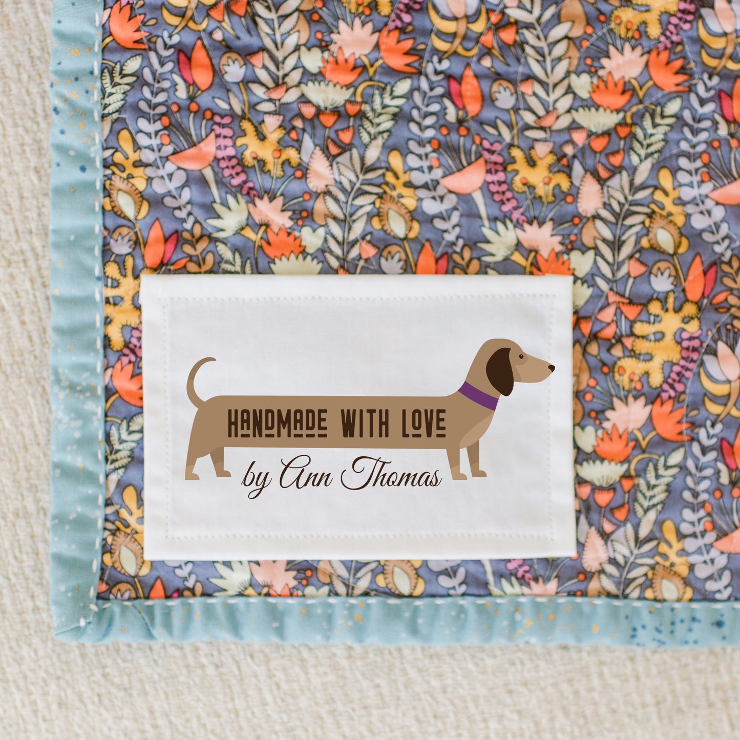 Dachshund Quilt Labels. Cute, personalized Dachshund dog quilt Labels