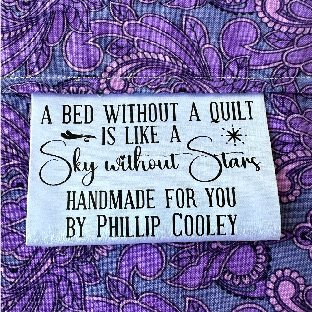 A Bed Without A Quilt is Like a sky without Stars. Satin Fold - Over Tags - Jammin Threads