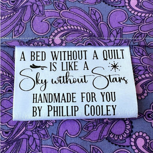 A Bed Without A Quilt is Like a sky without Stars. Quality Satin Quilt Labels - Jammin Threads