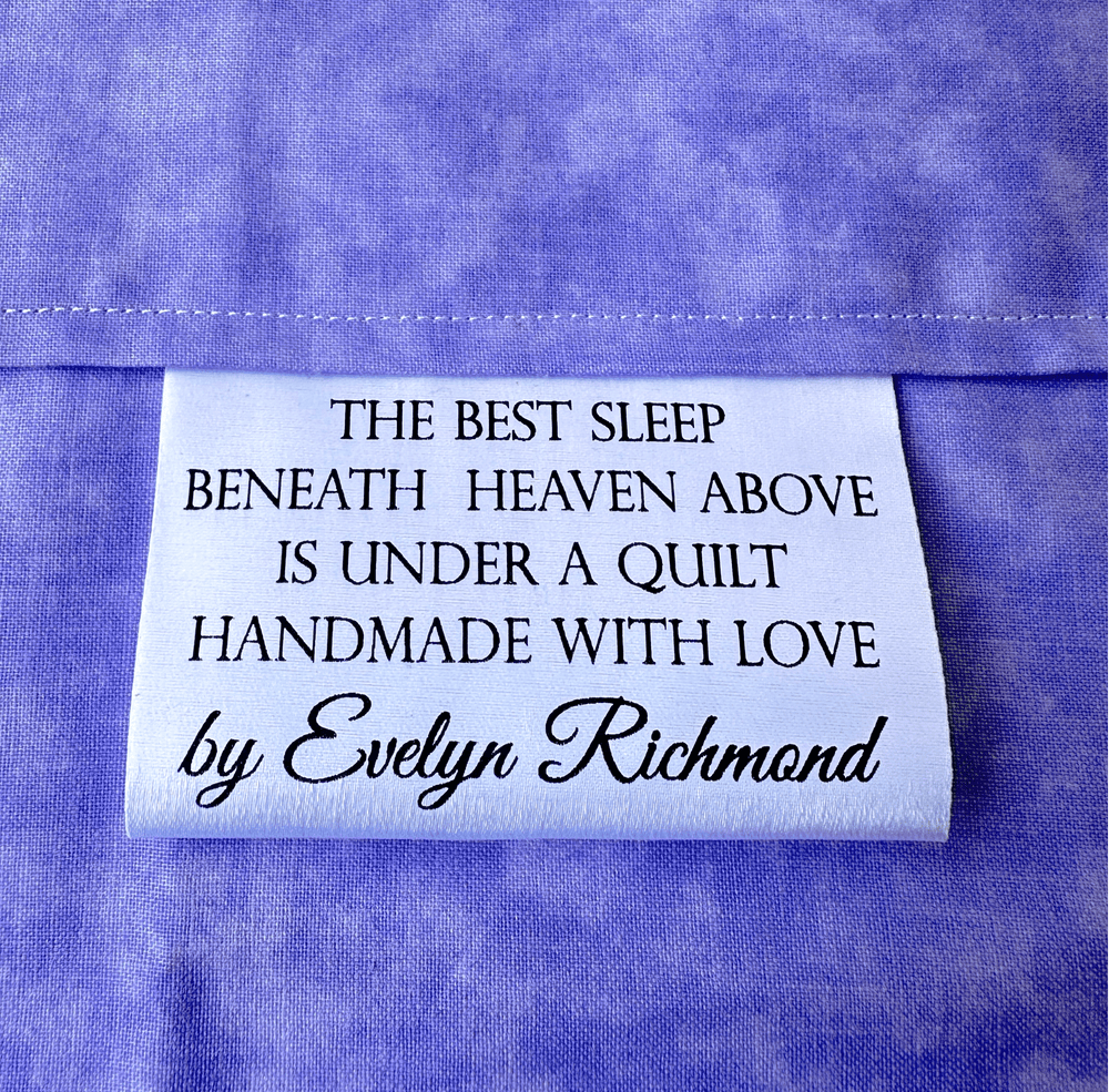 Personalized Satin Quilt Labels – The Best Sleep Beneath Heaven Above – Custom Fold Over Quilt Tags (3x1") - Jammin Threads