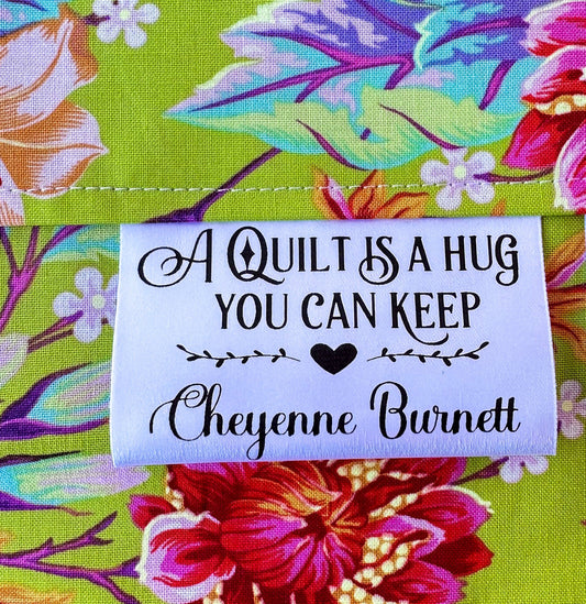 A Quilt is A Hug you Can Keep. Satin labels and tags - Jammin Threads