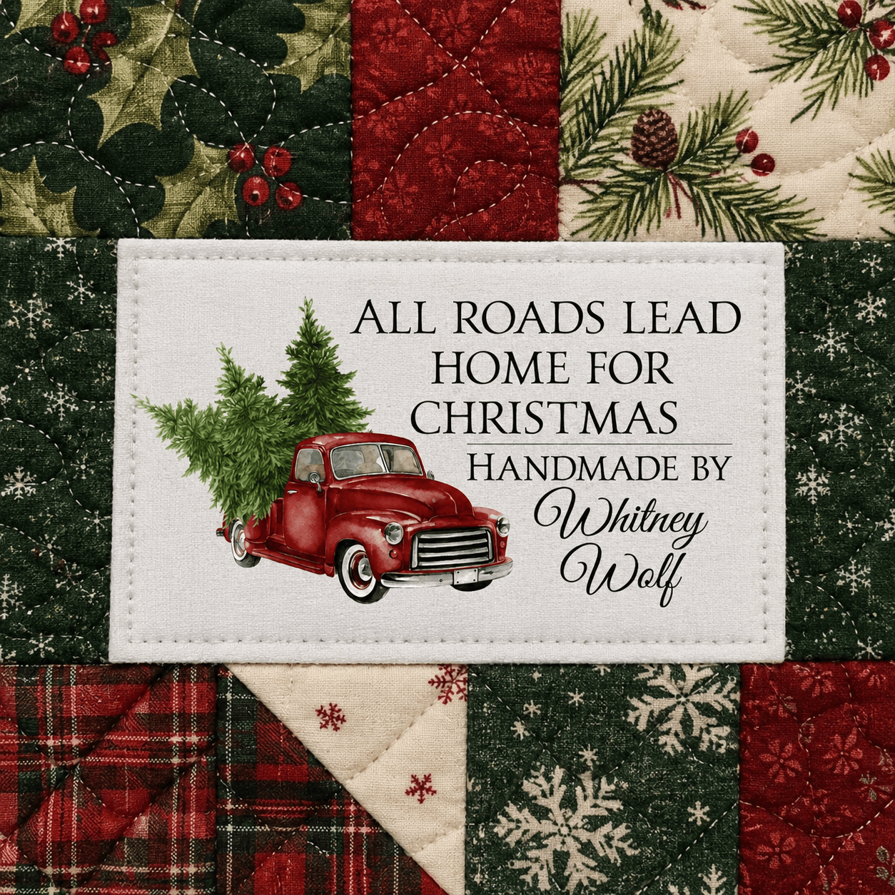 All Roads Lead Home for Christmas Personalized Quilt Label - Jammin Threads