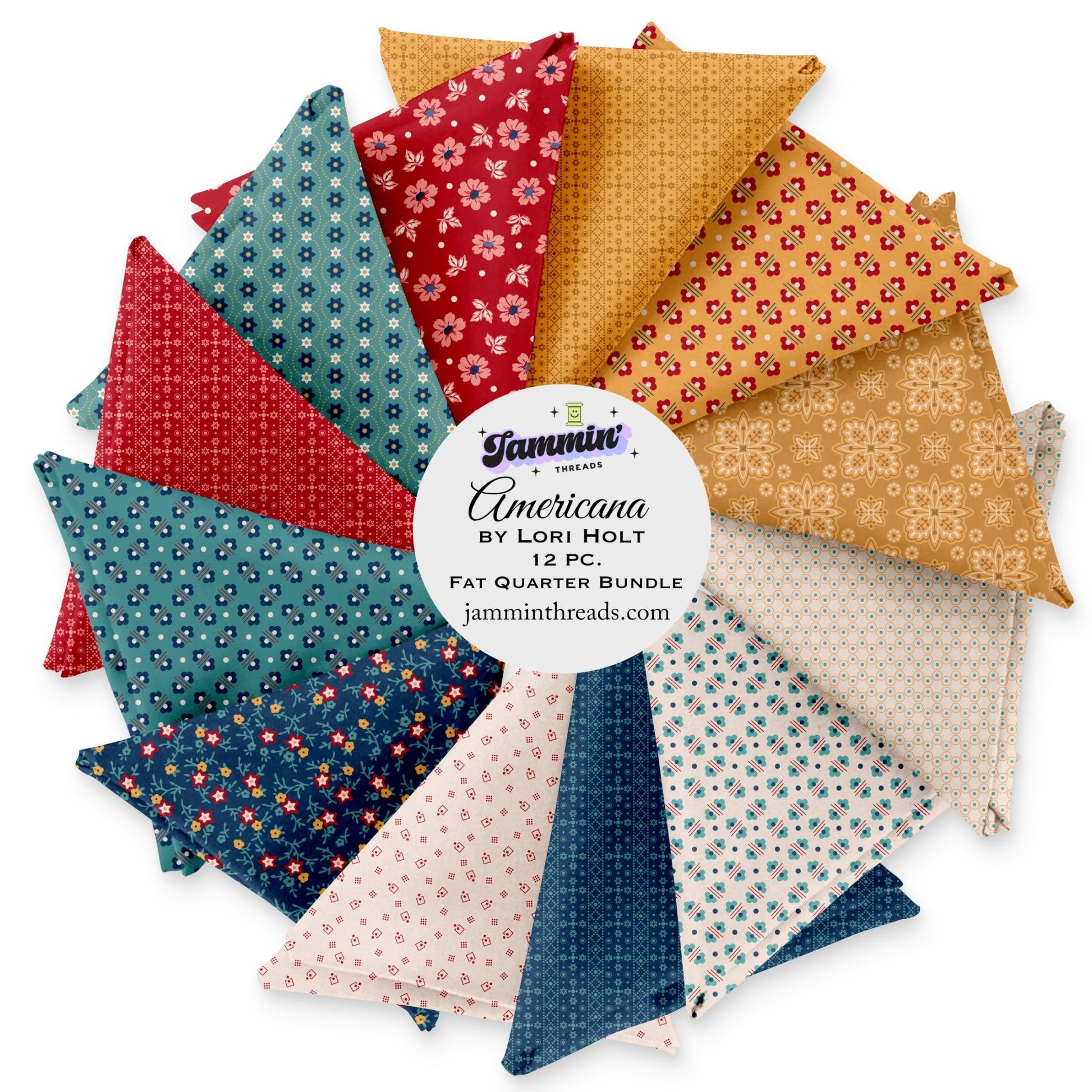 Americana Fat Quarter Bundle – 12 Piece Set by Lori Holt for Riley Blake Designs | Curated by Jammin’ Threads - Jammin Threads